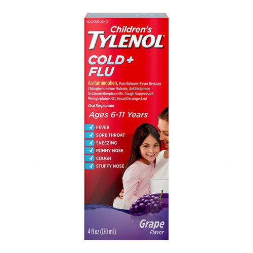 Tylenol Children?s Cold and Flu Oral Suspension, Grape, 4 Oz